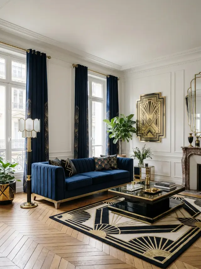 The same living room redesigned in Art deco style by Redeko's AI