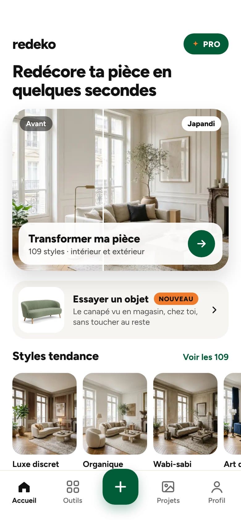 The Redeko app home screen