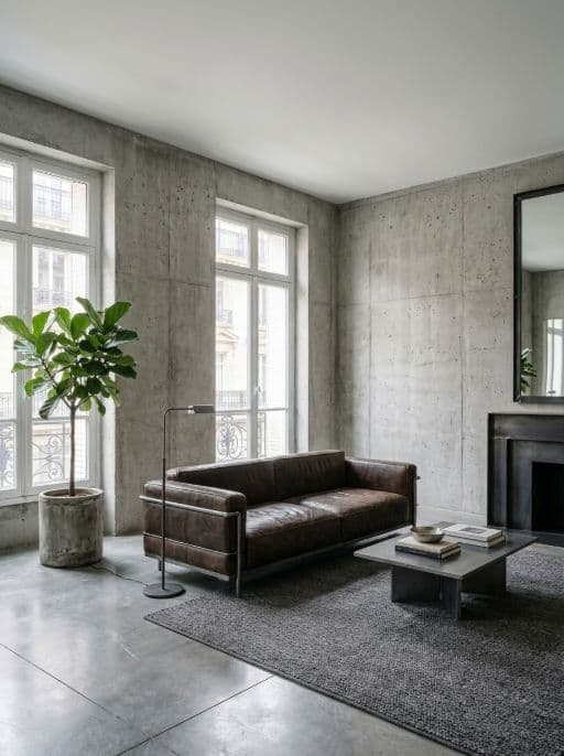 Room redesigned in Raw concrete style