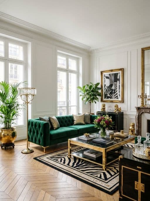 Room redesigned in Hollywood Regency style